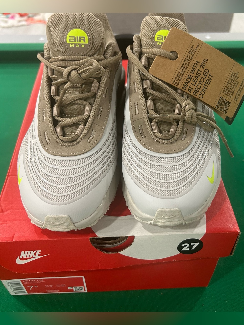 Nike Kids Beige and Neon Yellow Air Max Sneakers